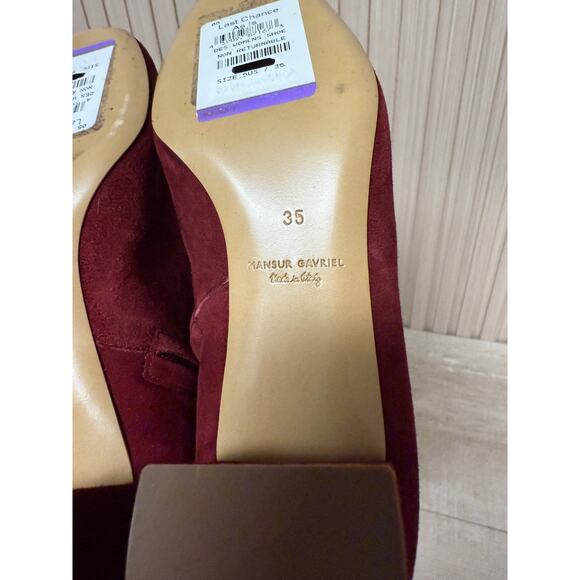 Mansur Gavriel Red Suede Heeled Ankle Boots Size 5 Women's Shoes - Picture 9 of 13